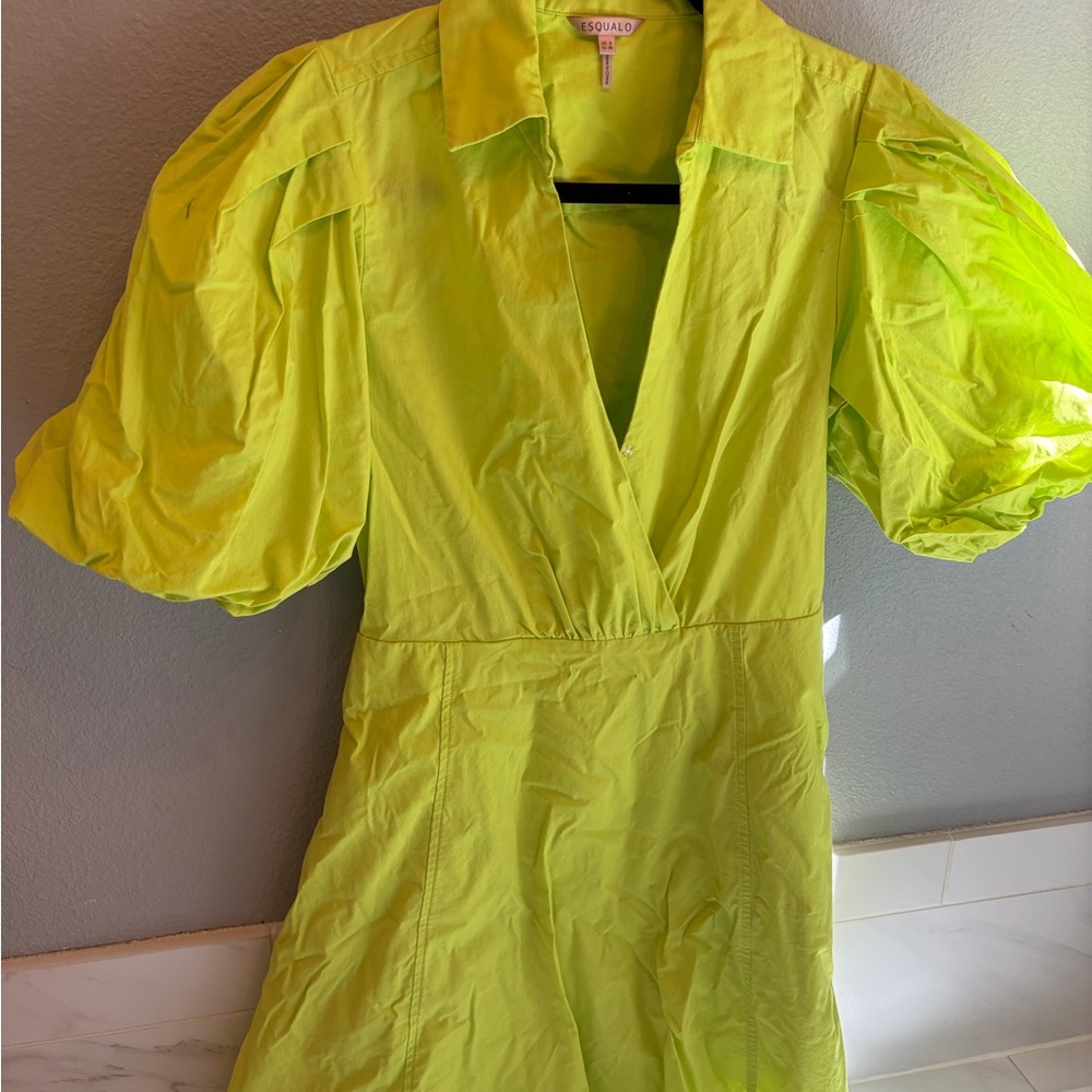ESQUALO Vibrant Lime Puff Sleeve Mini Dress